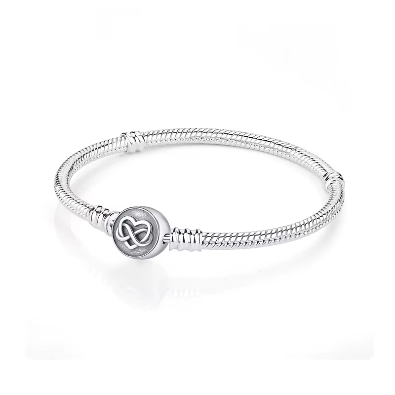 Original 925 Sterling Silver Bracelets Bangles Love Heart Clip Charms Beads Snake Chains for Women Rose Gold DIY Luxury Jewelry