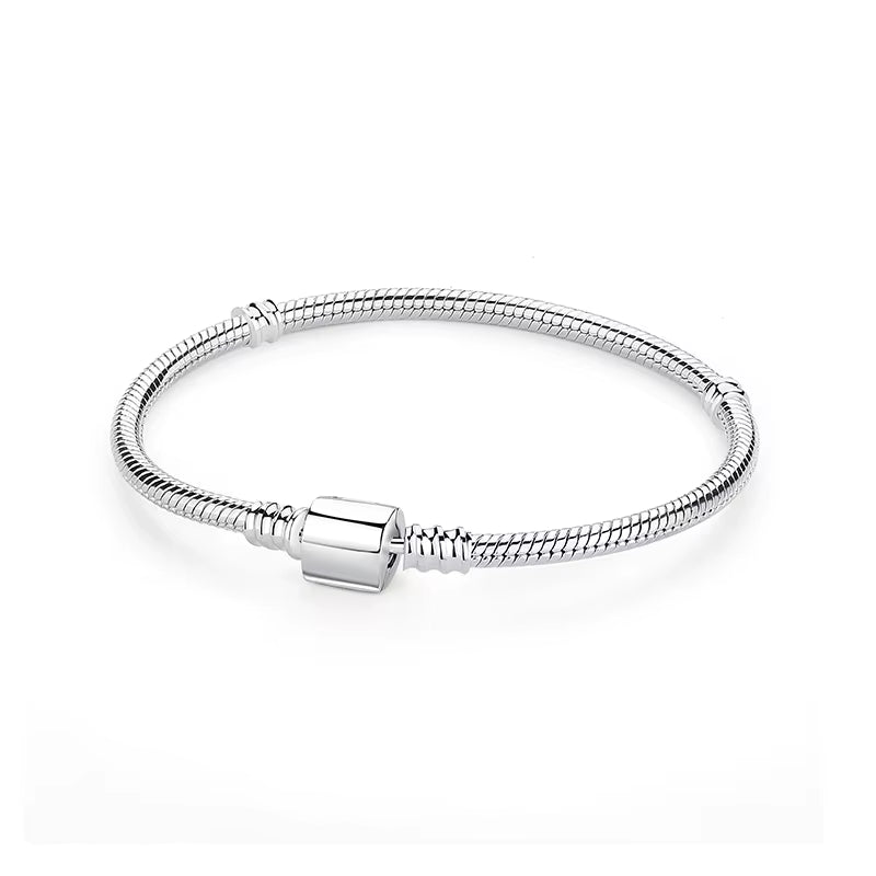 Original 925 Sterling Silver Bracelets Bangles Love Heart Clip Charms Beads Snake Chains for Women Rose Gold DIY Luxury Jewelry