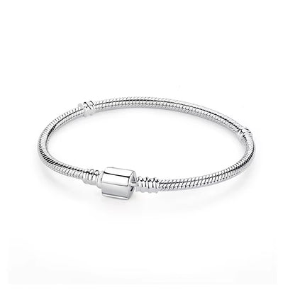 Original 925 Sterling Silver Bracelets Bangles Love Heart Clip Charms Beads Snake Chains for Women Rose Gold DIY Luxury Jewelry