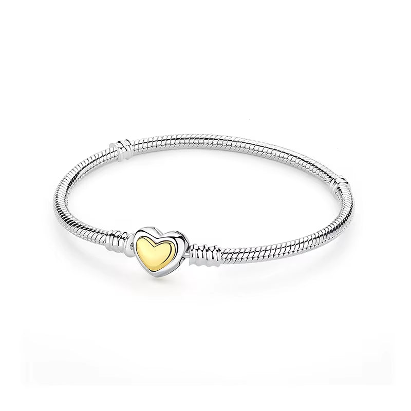 Original 925 Sterling Silver Bracelets Bangles Love Heart Clip Charms Beads Snake Chains for Women Rose Gold DIY Luxury Jewelry