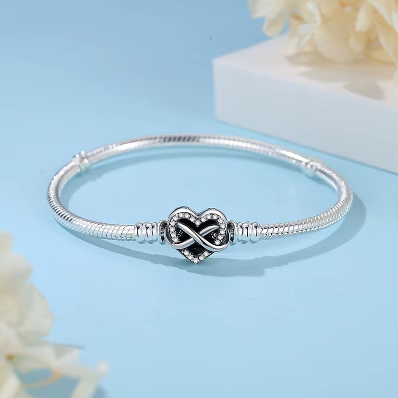 Original 925 Sterling Silver Bracelets Bangles Love Heart Clip Charms Beads Snake Chains for Women Rose Gold DIY Luxury Jewelry